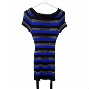 Bongo Blue Black Gray Striped Tunic W/ Tie Medium